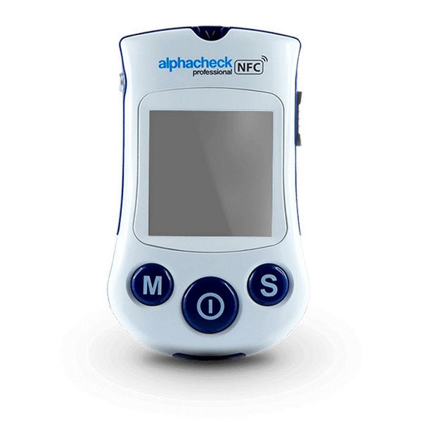 Blutzuckermessgerät alphacheck professional NFC mit Aufbewahrungs