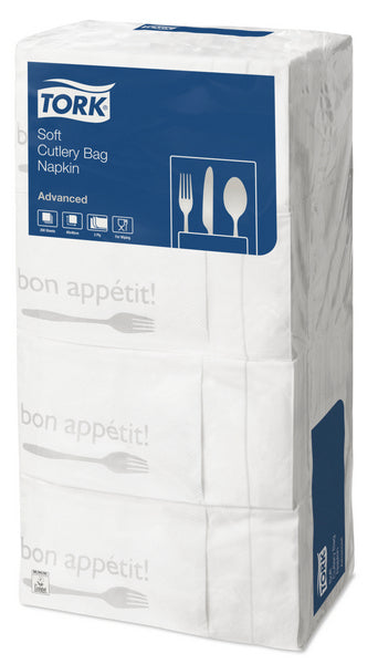 Bestecktaschen Tork Advanced Bon Appétit weiss, Tissue 40x40cm, 3