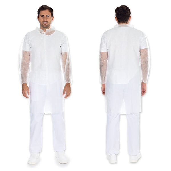 Besucherkittel  XXL PP-Vlies Druckknopf weiss, 30g/m2 110 cm Läng