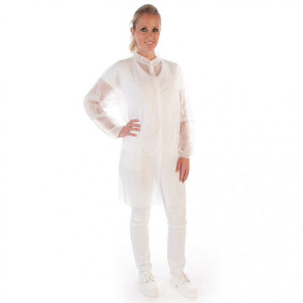 Besucherkittel XXXL PP-Vlies Druckknopf weiss, 30g/m2 110 cm Läng
