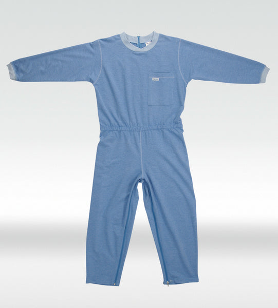 Pflegeoverall lang Grösse L unisex, kornblume Baumwolle/Polyester
