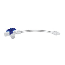 Dreiweghahn mit Verlängerung 25 cm blau steril