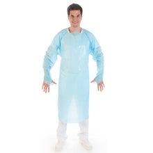 Schutzkittel CPE mit Daumenloch blau   50 my L.115cm  B:100cm