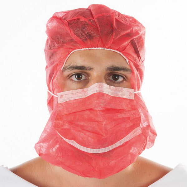 Astrohaube mit Mundschutz PP-Vlies rot 2-lagig