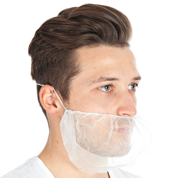 Bartschutz aus PP Vlies mit Gummizug weiss 50x30cm extra lang