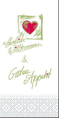 Servietten Tissue Herzlich Willkommen 2-lagig 33x33 cm, 1/8 Falz