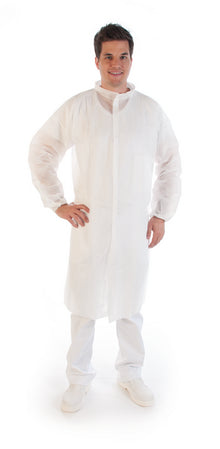 Besucherkittel XXL PP-Vlies Klettversch weiss, 50g/m2 110 cm Läng