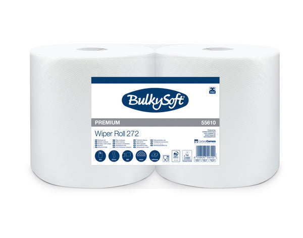 Putztuchrolle Bulkysoft 2-lagig weiss, Zellstoff 26x34cm,800 Cps,