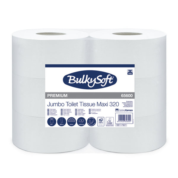 WC-Papier Jumbo Bulkysoft Premium weiss, 2-lagig 9cm x 320m, Ø 27