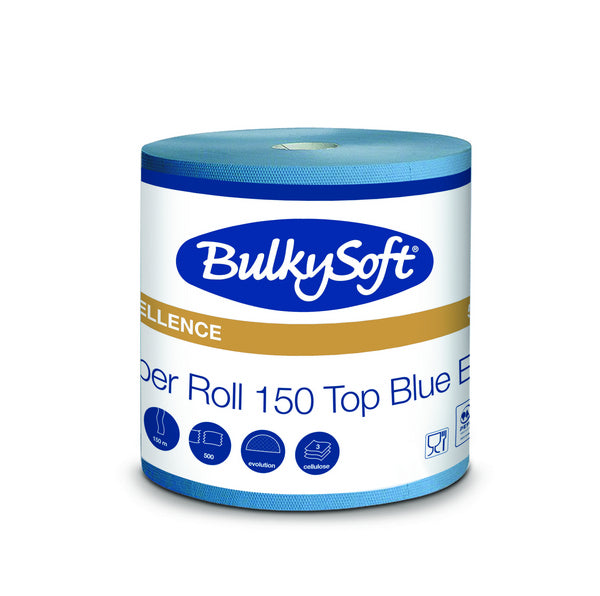 Putztuchrolle Bulkysoft 3-lagig blau, Zellstoff 26x30cm, 500Cps,1