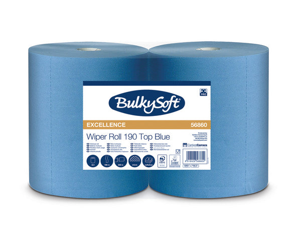Putztuchrolle Bulkysoft 3-lagig blau, Zellstoff 38x36cm,500 Cps,1