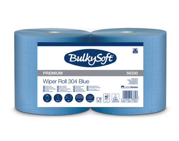 Putztuchrolle Bulkysoft 2-lagig blau, Zellstoff 26x38cm,800 Cps,3