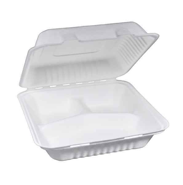 Menubox aus Bagasse, 3-teilig, weiss 23x23x8 cm