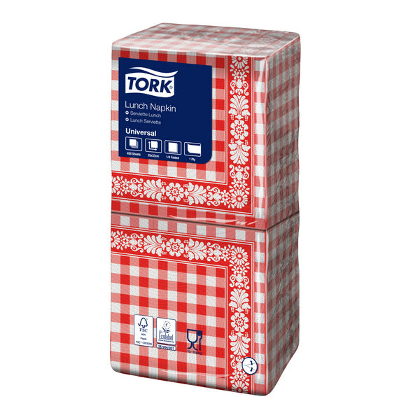 Servietten 1-lagig Tork Universal Decor Rotweiss kariert 33x33cm,