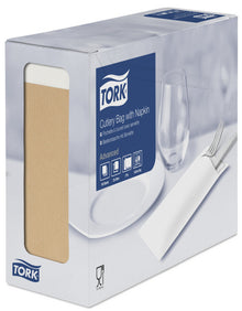 Bestecktasche Tork Serviette weiss Natur, Papier 8,5 x 20cm, 2-la