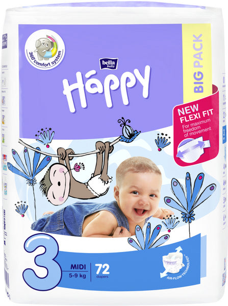 Happy Midi 5 - 9 Kg   No. 3 72 Stk. x 4 Pack