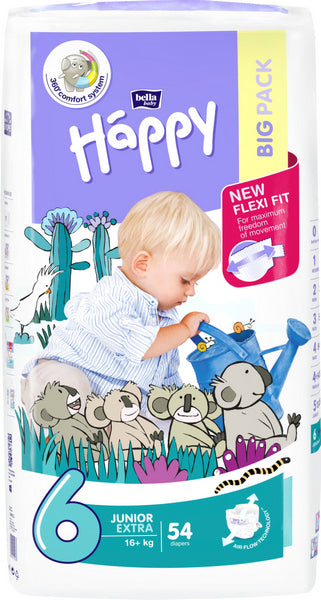 Happy Junior Extra 16 Kg +   No. 6 54 Stk. x 4 Pack
