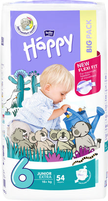 Happy Junior Extra 16 Kg +   No. 6 54 Stk. x 4 Pack