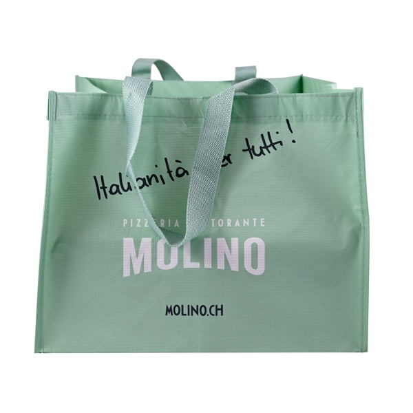 Permanent-Tragtasche für Pizzakartons "Molino" aus R-PET 120g/m2,