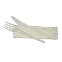 Besteckset CPLA 3-teilig, weiss Serviette (1-lagig, 33x33) Gabel,