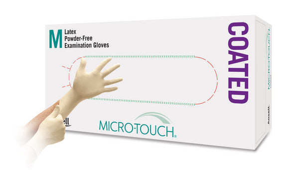 U-Handschuhe Micro-Touch Coated, beige, Latex, Gr.L, puderfrei,