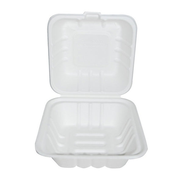 Hamburger-Box aus Bagasse weiss 150x150x80 mm