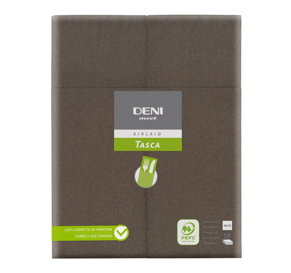 Besteck-Servietten Airlaid Deni meet Tasca, braun 40x32 cm, 1/8 F
