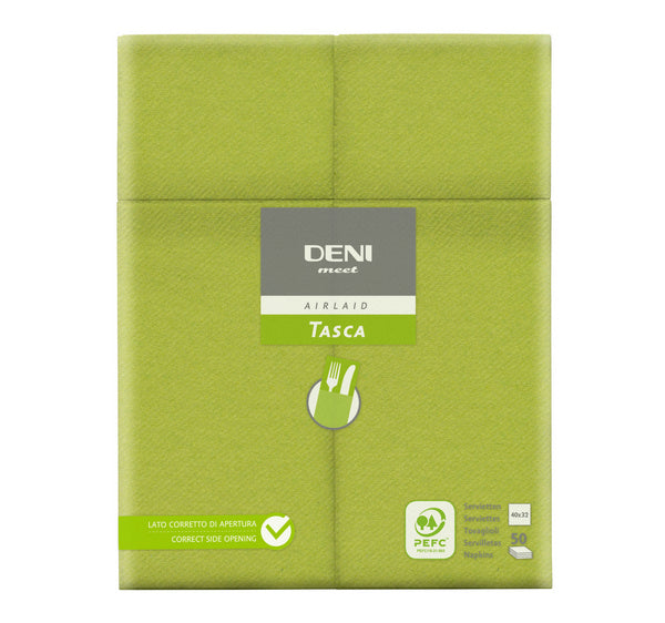 Besteck-Servietten Airlaid Deni meet Tasca, kiwi 40x32 cm, 1/8 Fa