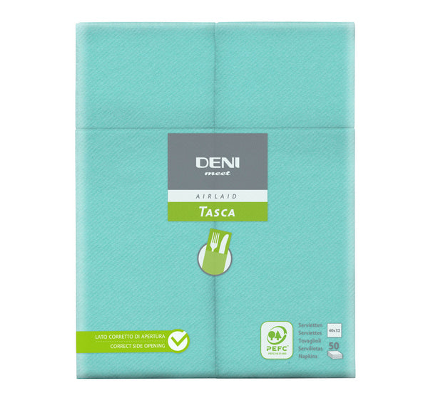 Besteck-Servietten Airlaid Deni meet Tasca, acqua 40x32 cm, 1/8 F