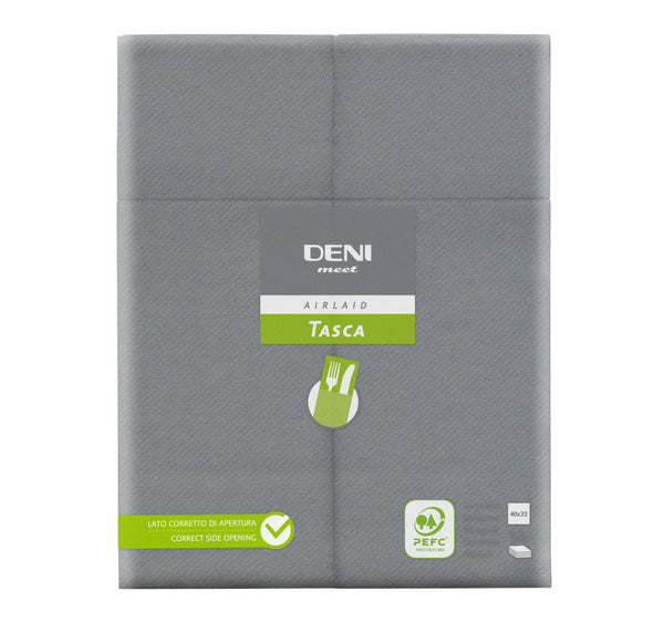 Besteck-Servietten Airlaid Deni meet Tasca, grau 40x32 cm, 1/8 Fa