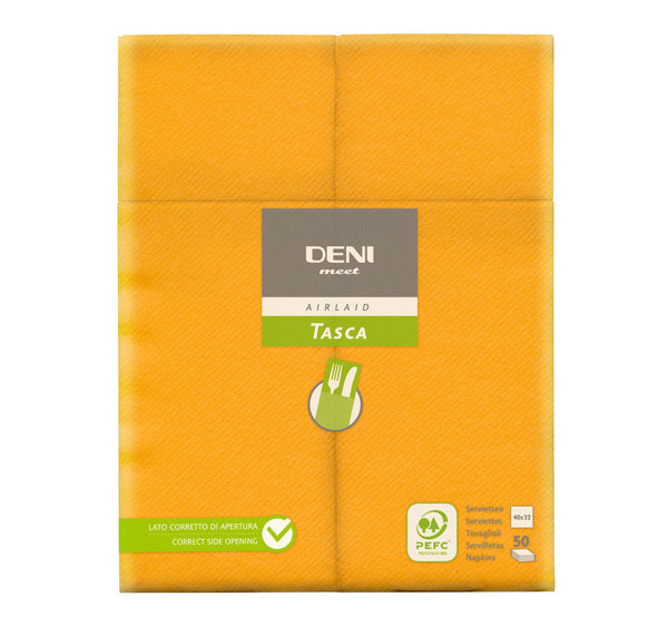 Besteck-Servietten Airlaid Deni meet Tasca, orange 40x32 cm, 1/8