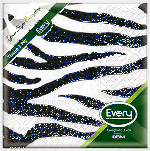Servietten Zellstoff "Zebra" Deni Every weiss/schwarz 24x24 cm, 3
