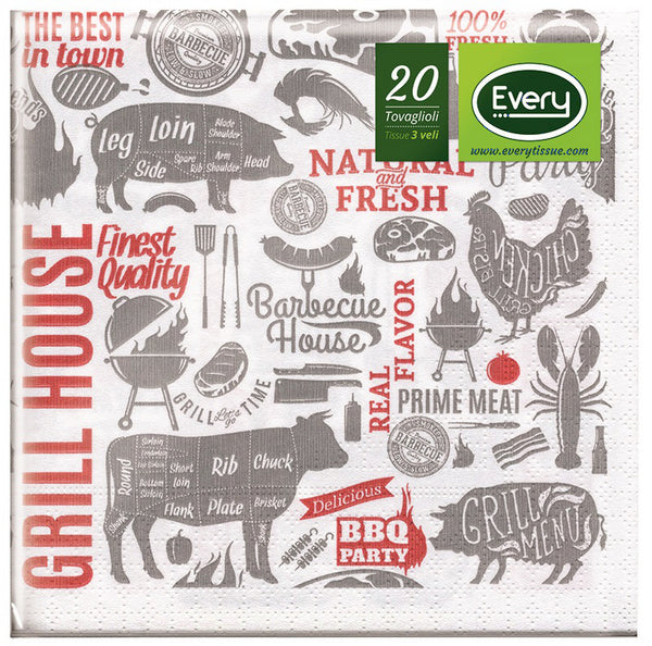 Servietten Zellstoff Deni Every Grill House 24x24 cm, 3-lagig,