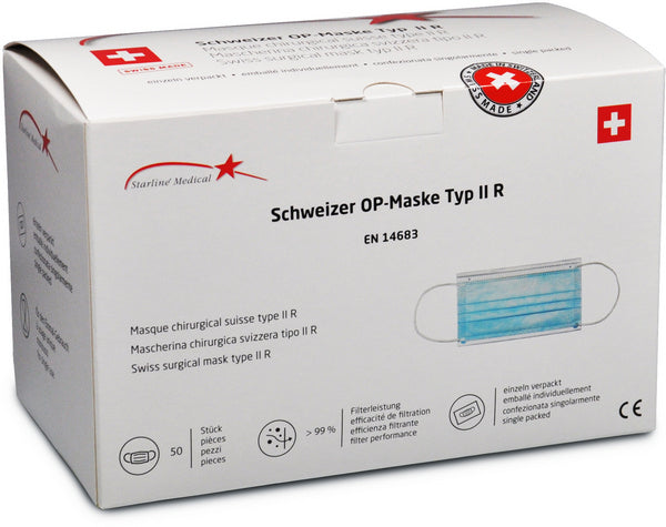 Schweizer OP-Maske Typ II R blau einzeln verpackt