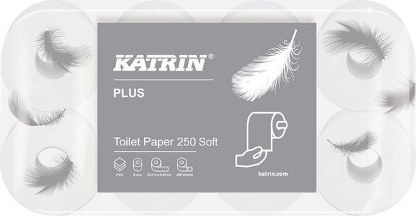 WC-Papier Katrin 100% Zellstoff hochweiss, 3-lagig 250cps, 9,5x11