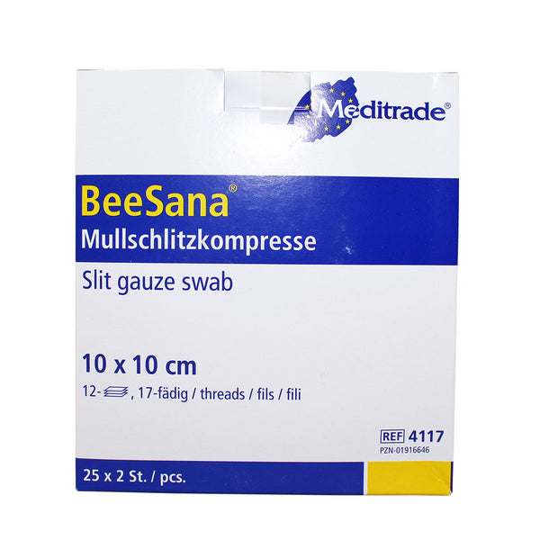 BEESANA Mullschlitzkompresse steril 10 x 10 cm