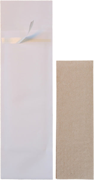 Bestecktasche Tork weiss,verschliessbar mit natur Serviette 2-lag