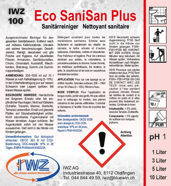 IWZ 100 Etikette Eco SaniSan Plus 1+3+5+10 L