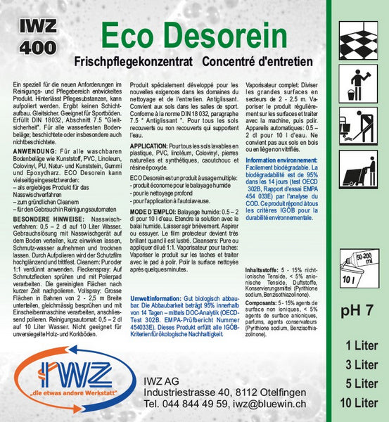IWZ 400 Etikette Eco Desorein 1+3+5+10 L
