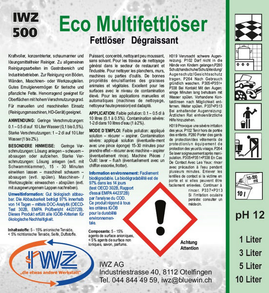 IWZ 500 Etikette Eco Multifettlöser 1+3+5+10 L