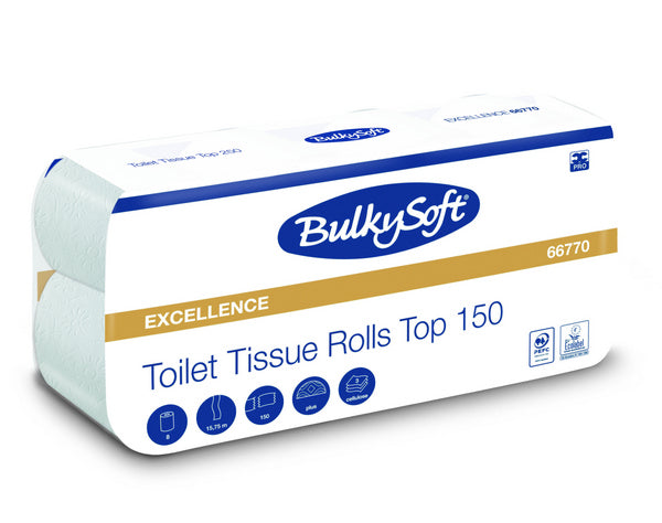 WC-Papier Bulkysoft Excellence 3-lagig weiss, 150 Blatt 9,5x10,5c