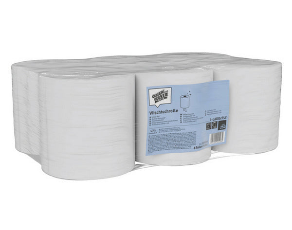 Putztuchrollen Midi SMA250, 1-lagig Weiss, Recycling 19cmx300m