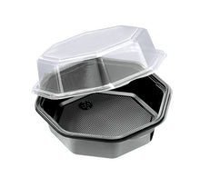 Schale m. Scharnier- deckel 600ml PS, transp./schwarz, 160x160x80