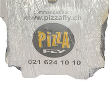 Pizzakarton Modell Francia "Pizza Fly, Prilly" weiss, 18x18x4,2 c
