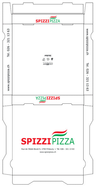 Pizzakarton Modell Francia "Spizzi Pizza" weiss, 30x30x4 cm