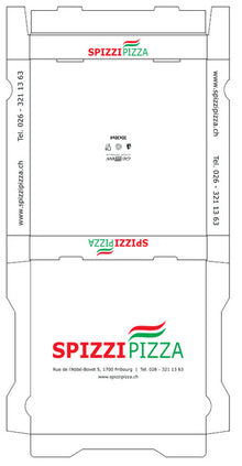 Pizzakarton Modell Francia "Spizzi Pizza" weiss, 30x30x4 cm