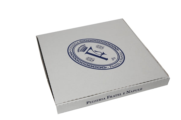 Pizzakarton Modell Padova "Fratel e Napule" weiss, 30x30x3 cm