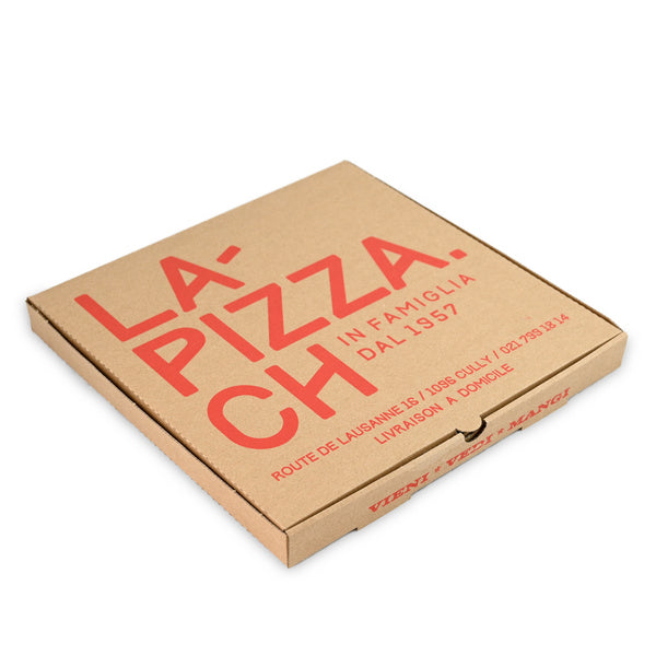 Pizzakarton Modell Italia Kraft "La Pizza.ch" braun, 30x30x3 cm