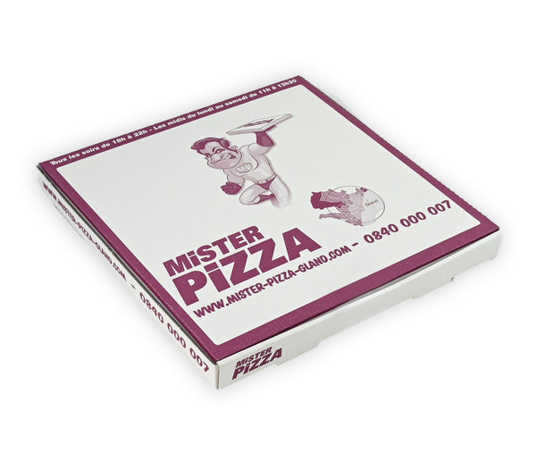 Pizzakarton Modell Italia Kraft "Mister Pizza" weiss, 30x30x3 cm