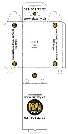 Pizzakarton Modell Calzone "Pizza Fly, Morges" weiss, 30x16x10 cm